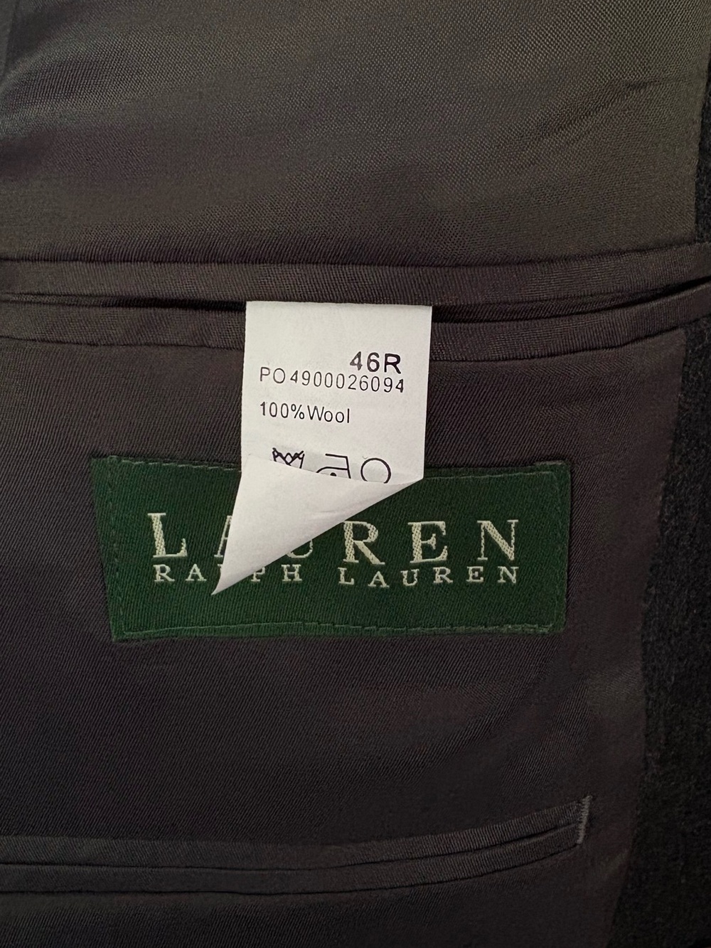 Lauren Ralph Lauren Men’s Charcoal 100% Wool Two-Button Notch Lapel Blazer 46R - Picture 7 of 7